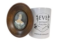 Alternative view of Antique French Small Miniature Tiny Oval Framed Painting Of Royal Lady Princess Dress Cross Pearls Rubies Wall Decor Collector c1900's / EVE