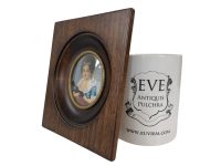 Alternative view of Antique French Small Miniature Tiny Oval Framed Painting Of Young Girl With Doll Princess Dress Wall Decor Collector c1900's / EVE