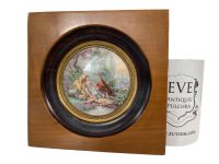 Alternative view of Antique French Small Miniature Tiny Circular Framed Painting Of Two Ladies With Suitor Dress Wall Decor Collector c1900's / EVE