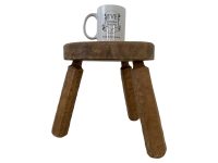 Alternative view of Vintage French Wooden Wood Milking Stool Chair Seat Kitchen Table Farm Kidney Shaped Seat Plant Stand Plinth Rustic Tabouret c1970's / EVE
