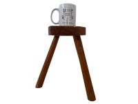 Alternative view of Vintage French Wooden Wood Milking Stool Chair Seat Kitchen Table Farm D Shaped Seat Plant Rest Stand Plinth Rustic Tabouret c1970's / EVE