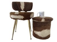 Alternative view of Vintage French Chair Stool Faux Fake Cow Coloured Fur Wooden Metal Seat Tabouret Covered  circa 1960-70's / EVE