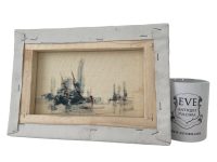 Alternative view of Vintage Italian Coastal Sailing Fishing Boats Painting Oil Skyline Marina Harbour Cliffs Coast On Canvas Mafonso circa 1980's / EVE