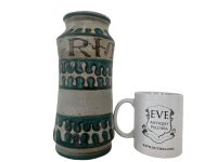 Alternative view of Vintage Spanish Boticari Tila Turquoise Grey Pottery Pharmacy Medical Apothecary Pot Vase Container Storage Prop c1930-40's / EVE