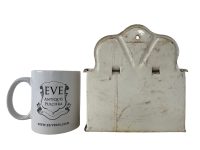 Alternative view of Vintage French Enamel Salt Sel Box Salter Storage Pot Bowl Rustic Rural Display Kitchen Wall Hanging Metal circa 1940-50's / EVE