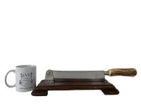 Alternative view of Vintage French Antler Handle Bread Baguette Cutting Knife chopper kitchen block chopping cutter cheese bread board circa 1960-70's / EVE