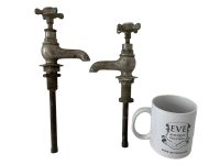Alternative view of Antique French EP Blanc Paris Metal Kitchen Sink Bathroom Hot Cold Froid Chaud Faucet Water Tap Plumbing Taps c1910-30s / EVE