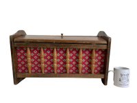 Alternative view of Vintage French Knitting Sewing Craft Needlecraft Craft Standing Wooden Storage Box Fabric Lined Basket circa 1960's / EVE