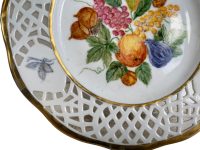 Alternative view of Vintage French Lunch Plate Lattice Edge Hand Painted Flowers Ceramic Sandwich Side circa 2000's / EVE