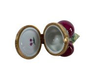 Alternative view of Vintage Pill Box French Limoges Green Bergundy Cherry Bee Ceramic Bowl Dish Catch All Trinket Jewelry Jewellery Lid circa 1950-60's / EVE