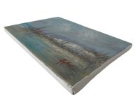 Alternative view of Vintage Italian Coastal Sailing Fishing Boats Painting Oil Skyline Marina Harbour Cliffs Coast On Canvas Mafonso circa 1980's / EVE