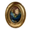 Vintage French Tiny Miniature Small Portrait Young Napoleon Painting In Gold Frame Glass Fronted France Decor circa 1949 / EVE