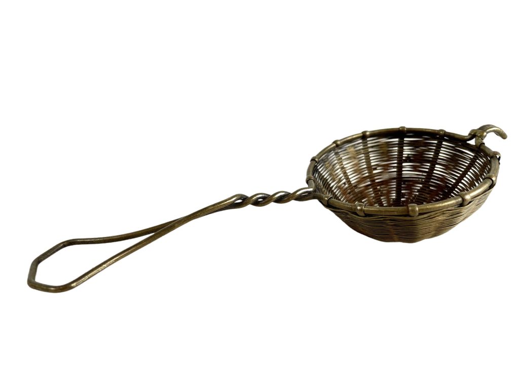 Antique English Loose Tea Cup Top Strainer Brass Metal Small Pot Kettle Kitchen Display Vintage c1910-30’s / EVE