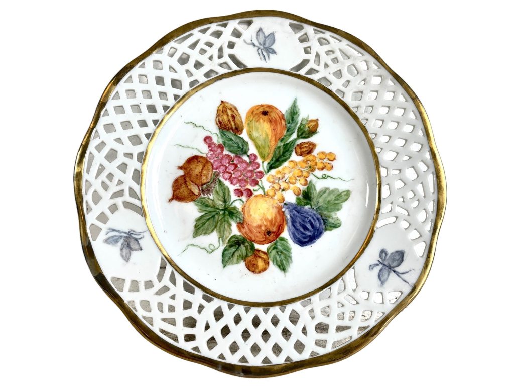 Vintage French Lunch Plate Lattice Edge Hand Painted Flowers Ceramic Sandwich Side circa 2000’s / EVE