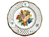 Vintage French Lunch Plate Lattice Edge Hand Painted Flowers Ceramic Sandwich Side circa 2000's / EVE