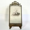 Antique Photo Picture Frame Stand Display French Brass Or Bronze Metal Glass Desktop Table Top Ornate Decorative Gold Small c1900's / EVE