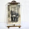 Antique Photo Picture Frame Stand Display French Brass Or Bronze Metal Glass Desktop Table Top Ornate Decorative Gold Medium c1900's / EVE