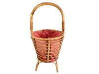 Vintage French Knitting Sewing Craft Needlecraft Craft Standing Wooden Pole Basket circa 1960's / EVE