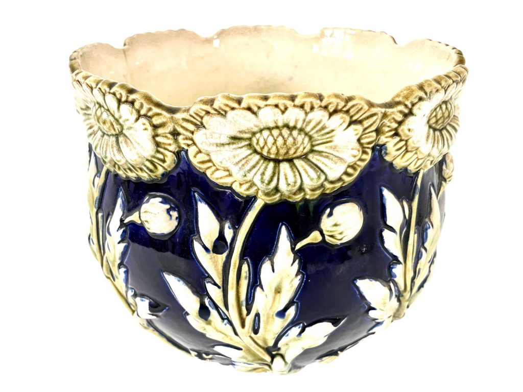 Vintage French Large Majolica Plant Planter Pot Decorative Flower Basket Vase Plant Holder Earthenware Ceramic Blue White c1920???s / EVE