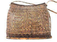 Vintage Philippine Kupit Purse Bag Handbag Tobacciana Woven Rattan Reed Wood Basket Strap Shoulder c1970's / EVE