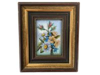 Vintage French Master Limoges Enamel Miniature Gold Framed Painting Forget Me Nots Flowers Wall Decor Collector Mid Century c1950's / EVE