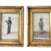 Antique French Framed Painting Of Carabiner Infantry Flower Sales Man Crockis Sketch Coloured Drawing Wall Decor Collector c1893 / EVE