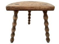 Vintage Stool Bobbin Leg French Milking Stool Seat Kitchen Table Farm D Shaped Seat Plant Rest Stand Plinth Rustic Tabouret c1950-60's / EVE