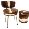Vintage French Chair Stool Faux Fake Cow Coloured Fur Wooden Metal Seat Tabouret Covered  circa 1960-70's / EVE