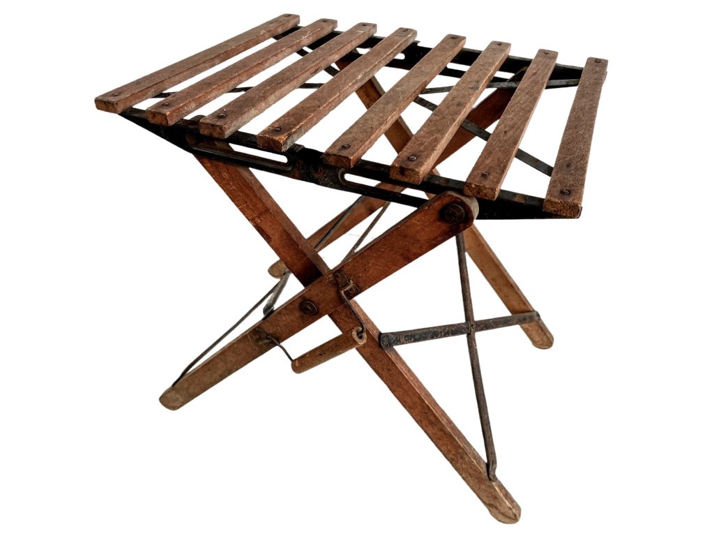 Vintage Folding Stool French Fishing Camping Collapsing Wooden Wood Metal Garden Chair Stand Rest Plinth Seating Tabouret c1930-50's / EVE
