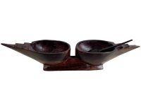 Vintage African Spice Salter Pepper Black Wood Wooden Dish Bowls Condiment Containers Storage Table Spices Prop circa 90's / EVE