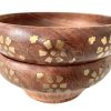 Vintage Indian Brass Inlaid Wooden Bowls Stackable Stand Display Brown Serving Bowl Platter Dish c1990's / EVE