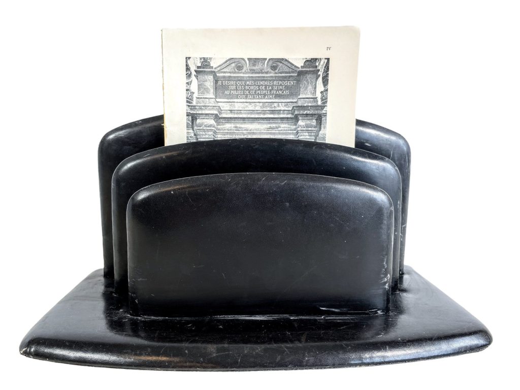 Vintage French Wood Wooden Leather Coated Letter Menu Document Desk Stand Display Holder Storage File Filing Black circa 1950-60’s / EVE