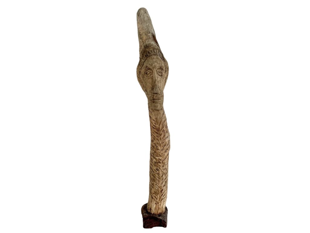 Vintage French Large Tall Wood Wooden Carved Face Shaped Ornament Figurine Sculpture Statue circa 1980-90's / EVE
