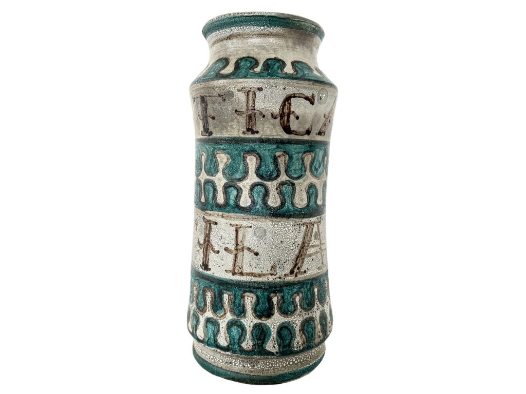 Vintage Spanish Boticari Tila Turquoise Grey Pottery Pharmacy Medical Apothecary Pot Vase Container Storage Prop c1930-40’s / EVE