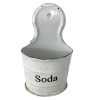 Vintage French Enamel Washing Soda Soap Box Storage Pot Bowl Rustic Rural Display Kitchen Wall Hanging Metal circa 1940-50's / EVE