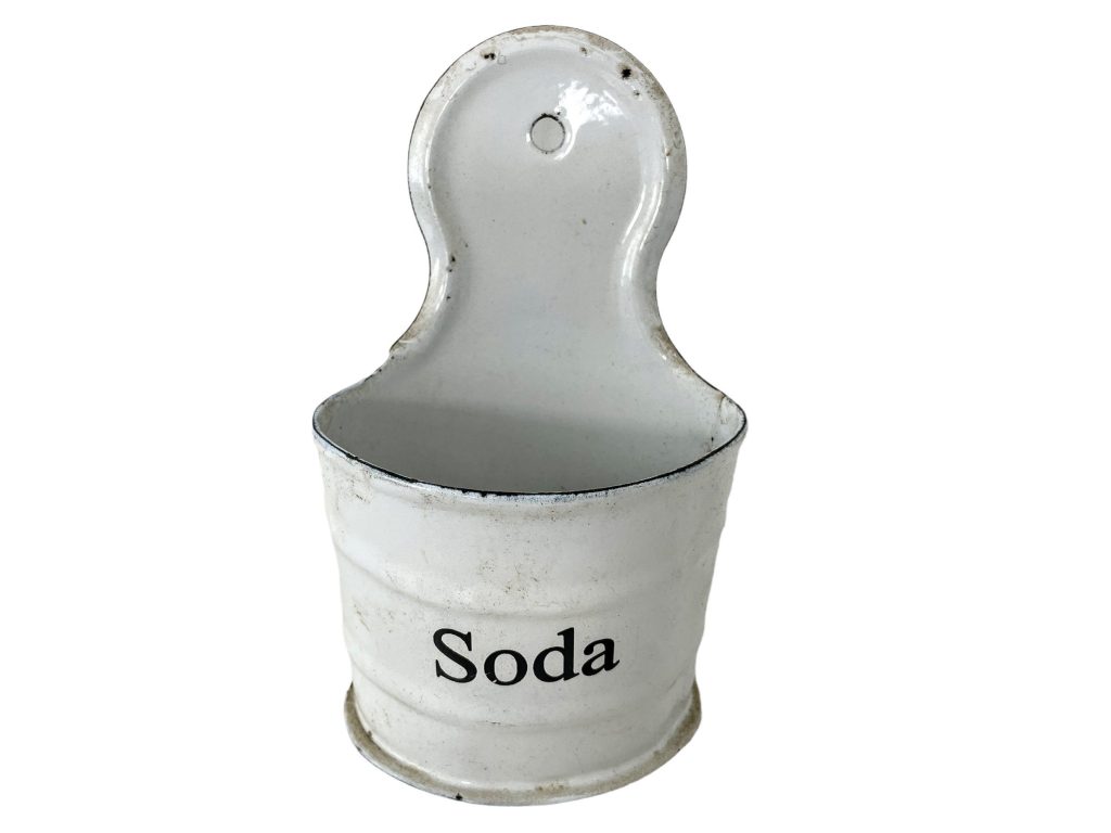 Vintage French Enamel Washing Soda Soap Box Storage Pot Bowl Rustic Rural Display Kitchen Wall Hanging Metal circa 1940-50’s / EVE