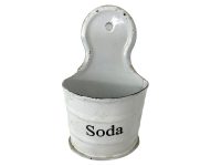 Vintage French Enamel Washing Soda Soap Box Storage Pot Bowl Rustic Rural Display Kitchen Wall Hanging Metal circa 1940-50's / EVE