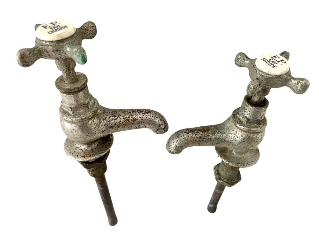 Antique French EP Blanc Paris Metal Kitchen Sink Bathroom Hot Cold Froid Chaud Faucet Water Tap Plumbing Taps c1910-30s / EVE