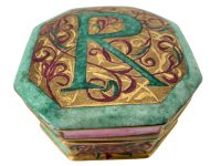 Vintage French Hand Painted Mediaeval Style Green Limoges Storage Pot Jar Apothecary Ceramic Vase Container Prop c1990-00's / EVE