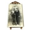 Antique Photo Picture Frame Stand Display French Brass Or Bronze Metal Glass Desktop Table Top Ornate Decorative Gold Small c1900's / EVE