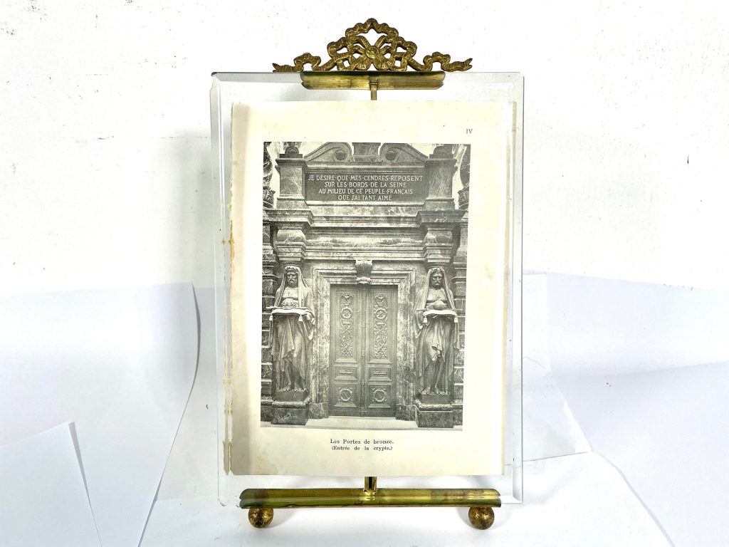 Antique Photo Picture Frame Stand Display French Brass Or Bronze Metal Glass Desktop Table Top Ornate Decorative Gold Medium c1900’s / EVE