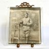 Antique Photo Picture Frame Stand Display French Brass Or Bronze Metal Glass Desktop Table Top Ornate Decorative Gold Small c1900's / EVE