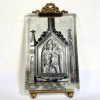 Antique Photo Picture Frame Stand Display French Brass Or Bronze Metal Glass Desktop Table Top Ornate Decorative Gold Medium c1900's / EVE