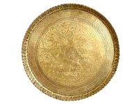 Vintage Brass Tray Extra Large Turkish Arabian Middle Eastern Circular Brass Pie Crust Edge Table Top Tray Serving Platter c1950-60's / EVE