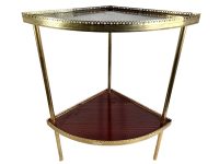 Vintage Corner Table French Wooden Wood Gold Metal Lattice Edged Veneer Side Table Plinth Stand Display Ornament Tabouret c1970's / EVE