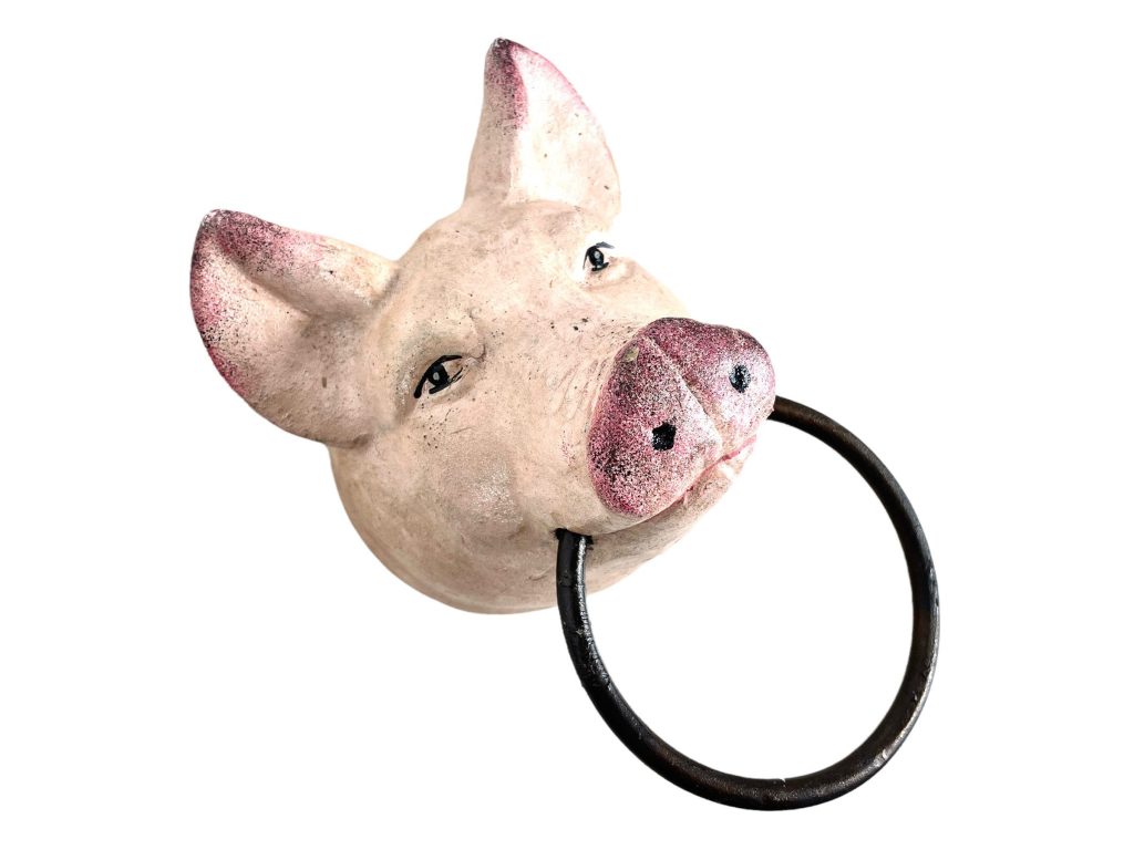 Vintage French Heavy Cast Iron Pig Head Wall Mounted Towel Hanger Tea Hanging Loop Attachment Stable Bathroom Kitchen c1980-90’s / EVE