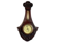 Vintage French Metal Wood Barometer Barometre Thermometer Weather Forecasting Instrument Hanging Wall Rustic Rural c1960-70's / EVE