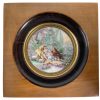 Antique French Small Miniature Tiny Circular Framed Painting Of Two Ladies With Suitor Dress Wall Decor Collector c1900's / EVE