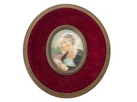 Antique French Small Miniature Tiny Oval Framed Painting Of Lady In Black Dress With Book Reading Wall Decor Collector c1900's / EVE