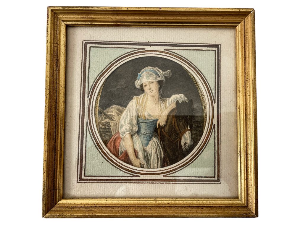 Vintage French Framed Print The Milk Maid La Laitiere In A Gold Painted Wooden Frame Wall Decor Decoration Reproduction c1960's / EVE